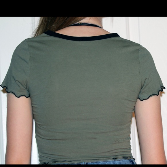 Army Green Bozzolo Crop Top - Picture 2 of 4